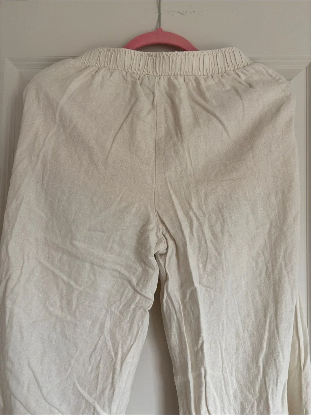 H&M Cream Wide-Leg Linen-Feel Pants